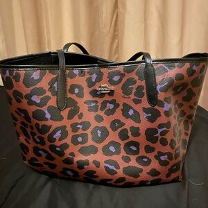 Coach Brown and Purple Tote Bag with Bold Design